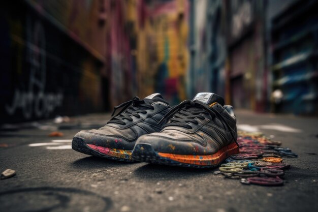 Nieuwe stedelijke sneakers levendige straatkunst generatieve IA