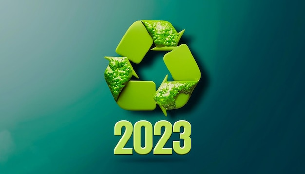 Nieuwjaar 2023 groen recycling en het redden van onze planeet en het milieu van de aarde geïsoleerde vlag van de wereld