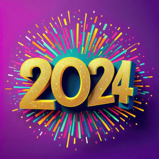 Foto nieuwjaar 2024 een kleurrijk vuurwerk met het nummer 2024 in het midden