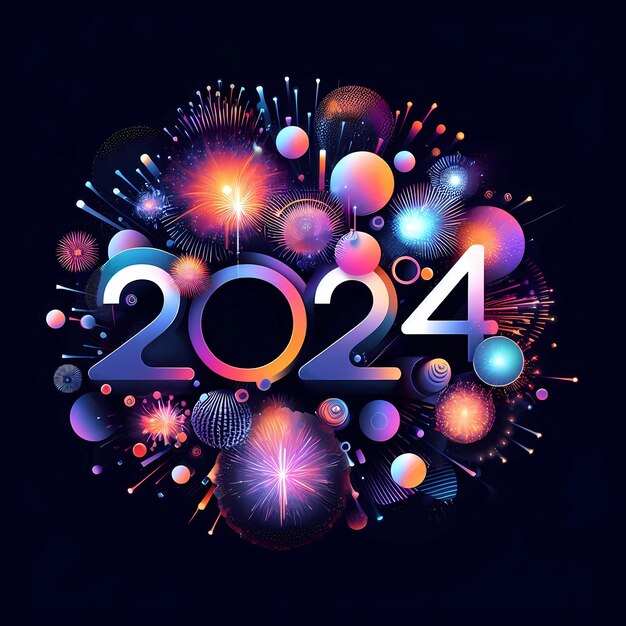 Foto nieuwjaar 2024 illustratieconcept kleurrijk nieuwjaar 2024 nummer tegen het vuurwerk