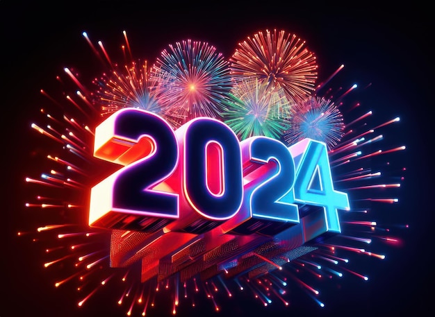 Nieuwjaar 2024 met levendig vuurwerk