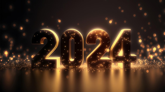 Nieuwjaar achtergrond bokeh licht en de letters 2024 wallpaper neuraal netwerk gegenereerde kunst