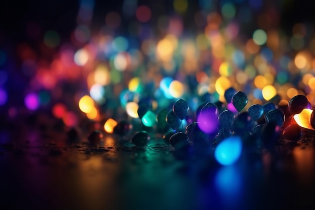 Nieuwjaar bokeh achtergrond kleurrijke lichten op een donkere heldere neon abstracte achtergrond generatieve ai