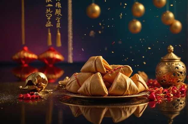 Nieuwjaar Chinees 2024 geluk koekjes en gouden voorwerpen