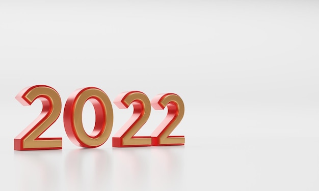 Nieuwjaar concept rood en goud nummer 2022 op witte achtergrond Premium Foto