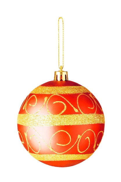 Nieuwjaar speelgoed. Red Christmas speelgoed bal geïsoleerd op een witte achtergrond.