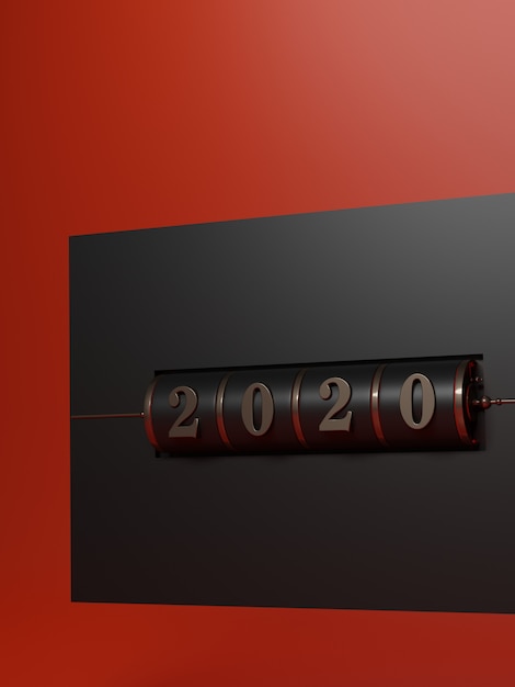 Nieuwjaarconcept Zwarte groefachtergrond van gouden 2020 aantal voor het veranderen van het jaar op zwarte en lava rode achtergrond.