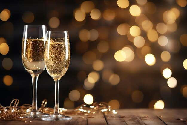 Nieuwjaarsvieringsconcept met twee glazen champagne