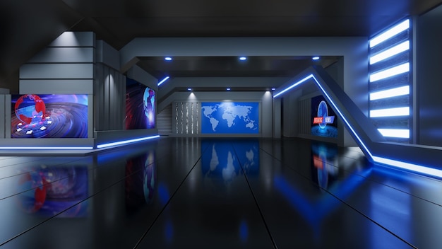 Nieuws Studio Achtergrond Voor TV Shows TV Op Wall3D Virtuele Nieuws Studio Achtergrond 3d illustratie