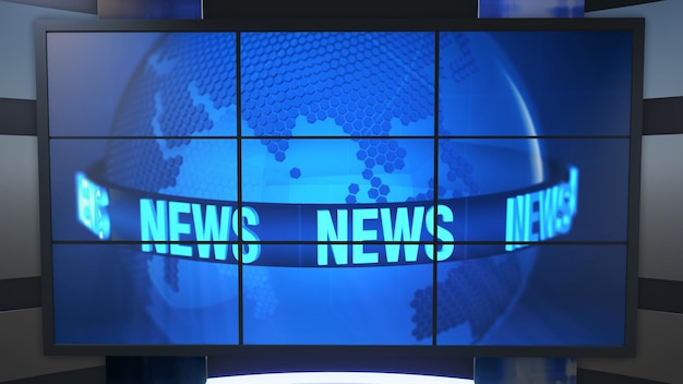 Foto nieuws studio achtergrond voor tv shows tv op wall3d virtuele nieuws studio achtergrond 3d illustratie