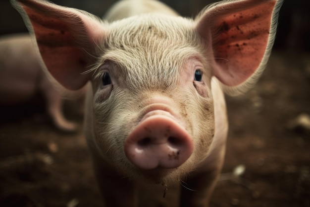 Nieuwsgierig varken dat de kijker van dichtbij aanstaart Generatieve AI