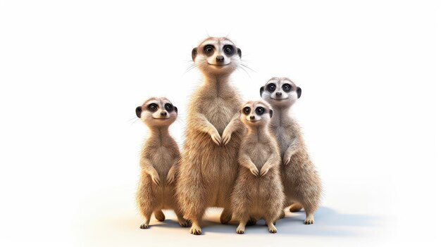 Nieuwsgierige meerkat familie fotorealistische illustratie - generatieve AI.