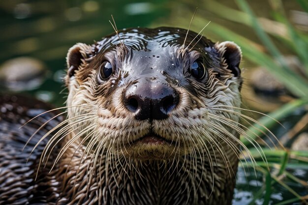 Foto nieuwsgierige natte otter closeup