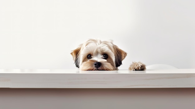 Nieuwsgierige puppy of hond of verstoppertje spelen met huisdier Generatieve ai