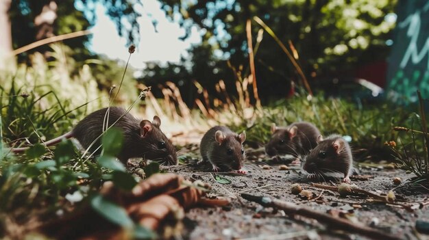 Nieuwsgierige ratten verkennen de stedelijke omgeving