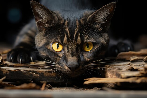 Nieuwsgierige zwarte kat lurkt van binnen de den generatieve IA