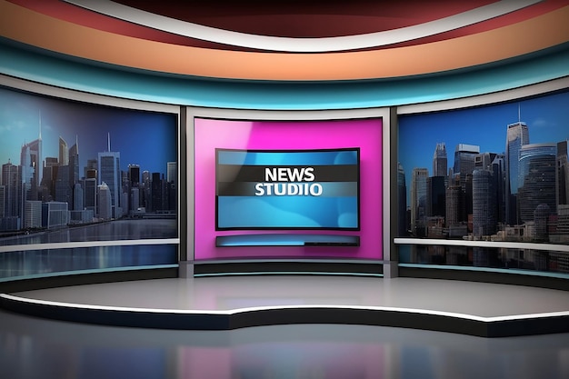Nieuwsstudio achtergrond voor tv-programma's tv op de muur3d virtuele nieuwsstudio achtergrond 3d illustratie