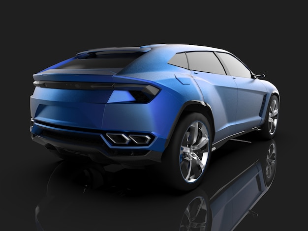 Nieuwste sport vierwielaandrijving blauwe premium crossover 3D-rendering