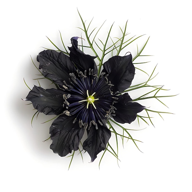 Foto nigella bloem met jet zwart en unieke kleur de bloemen een clipart geïsoleerd op wit bg natuurlijk