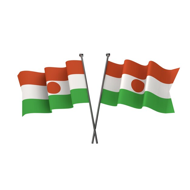 Niger flags crossed isolated on a white background 3D Rendering