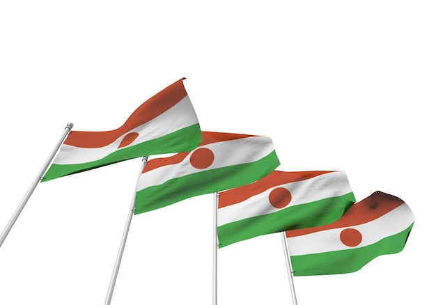 Niger flags in a row with a white background 3D Rendering