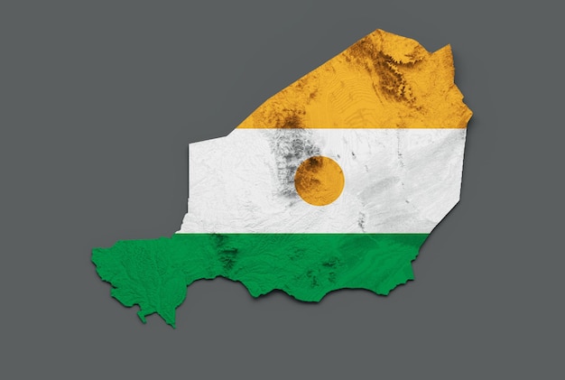 Niger Kaart Vlag Schaduwrijk reliëf Kleur Hoogtekaart op witte Achtergrond 3d illustratie