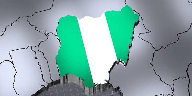 Nigeria borders and flag 3D illustration