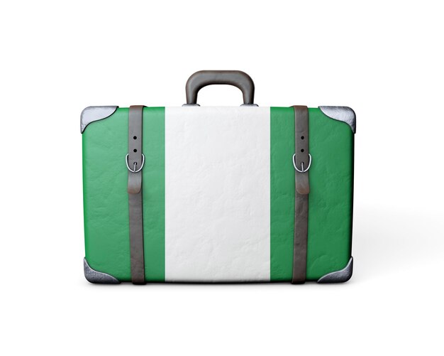 ヴィンテージレザースーツケースのナイジェリアの旗3Dレンダリング