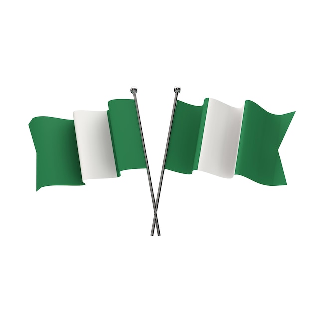 Nigeria flags crossed isolated on a white background 3D Rendering