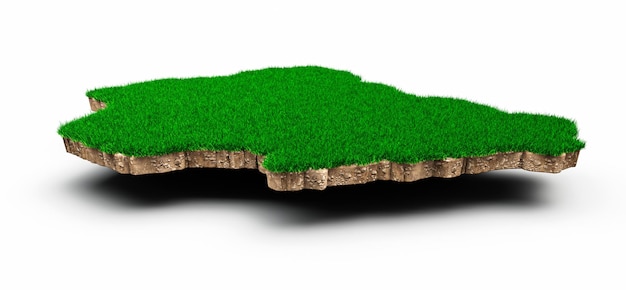 Nigeria kaart bodem land geologie dwarsdoorsnede met groen gras en rotsgrond textuur 3d illustratie