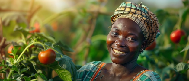 In Nigeria a young woman is happy working on a farm