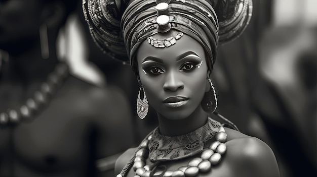 나이지리아의 아름다운 소녀 나이지리아 의상 상자  검은 아프로 아메리칸 여성