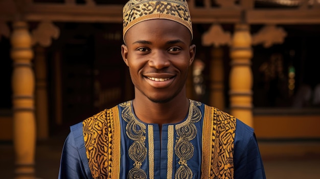 Nigerian Culture Proud Young Man in Vibrant Agbada Ensemble