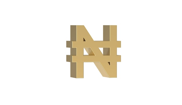 Photo nigerian naira currency symbol of nigeria in golden 3d