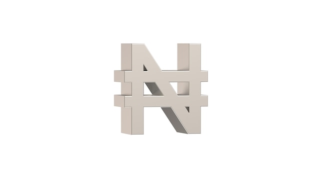 Photo nigerian naira ngn currency symbol of nigeria in metallic silver