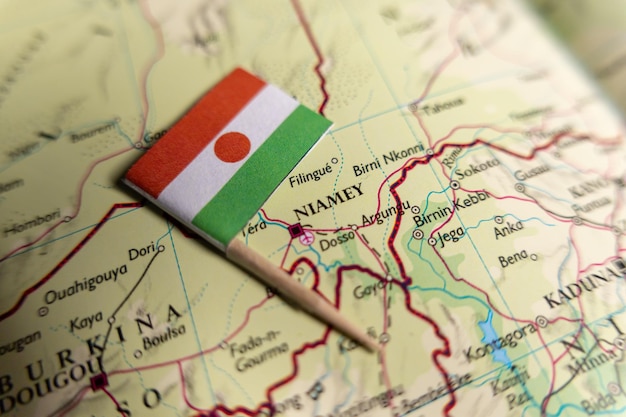 Nigers Capital Niamey Highlighted on Political Map with National Flag Geographic Detail of West African Region