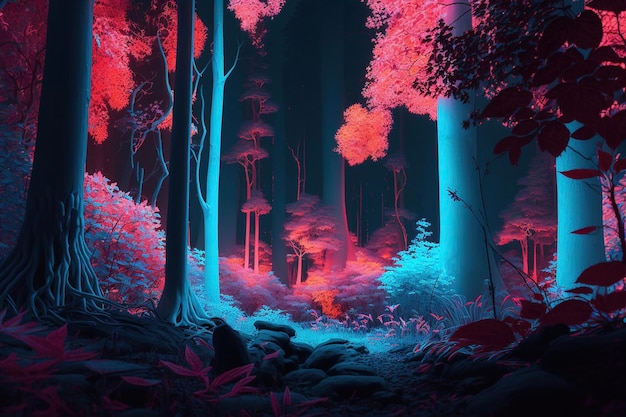 Night abstract glowing forest