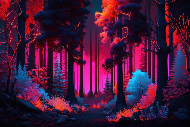 Night abstract glowing forest