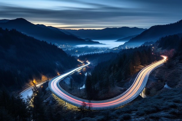 Night Aerial Shot of the Autobahn Generative Ai