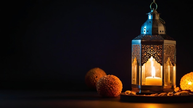 At night an Arabic lantern holds a candle for the Muslim holy month of Ramadan
