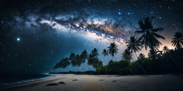 Night beach created with generative ai technology high quality illustration