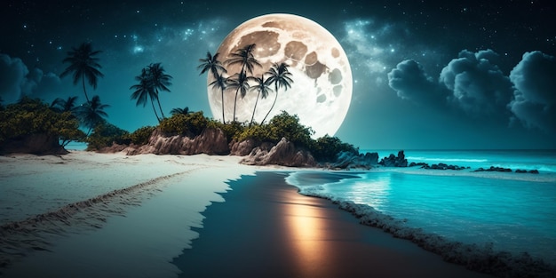 Night beach Created with generative Ai technology