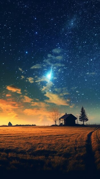 小さな雲のある星空に月の夜の美しい風景