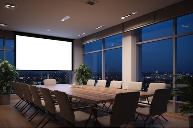 Night boardroom in office with projector light