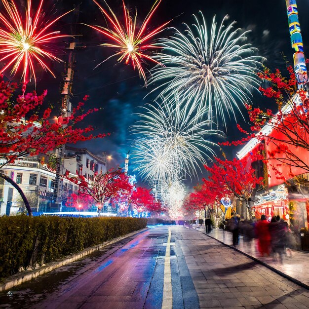 Night Brilliance New Years Salute Embellishing Chinese Cityscape