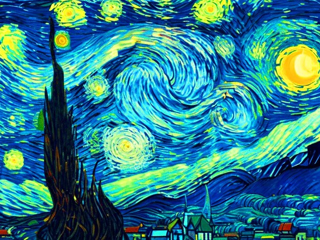 Foto notte di vincent van gogh in un brillante download di immagini con motivo dipinto ad olio senza soluzione di continuità