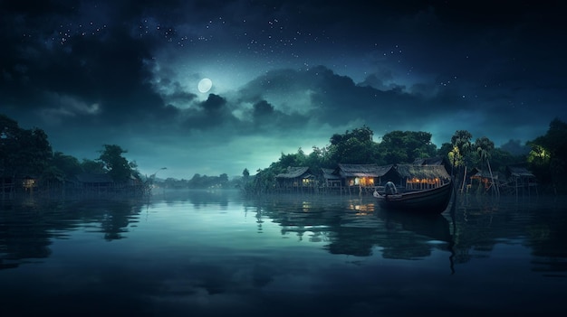 Night Cambodia calm lake