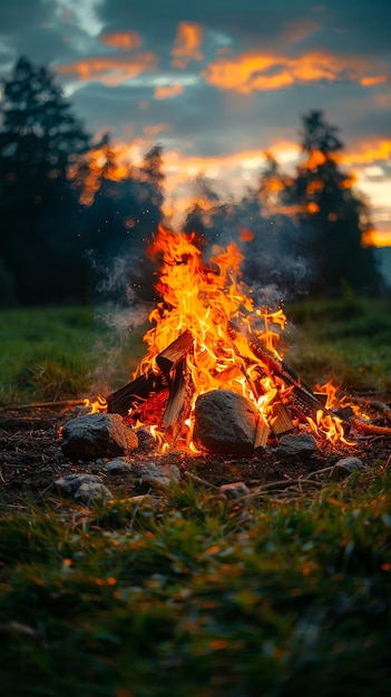 시골 에서 밤 에 열리는 캠프 불