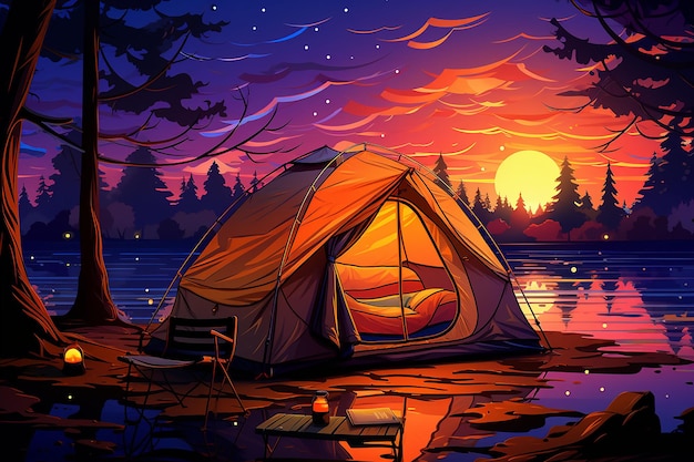 night camping cartoon illustration