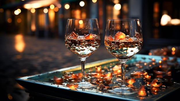 夜のお祝いドリンクワインテーブルグラスシャンパン高級バー